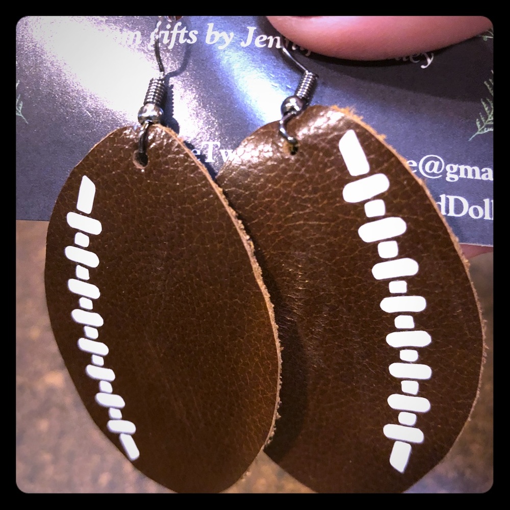 Leather football earrings NWT